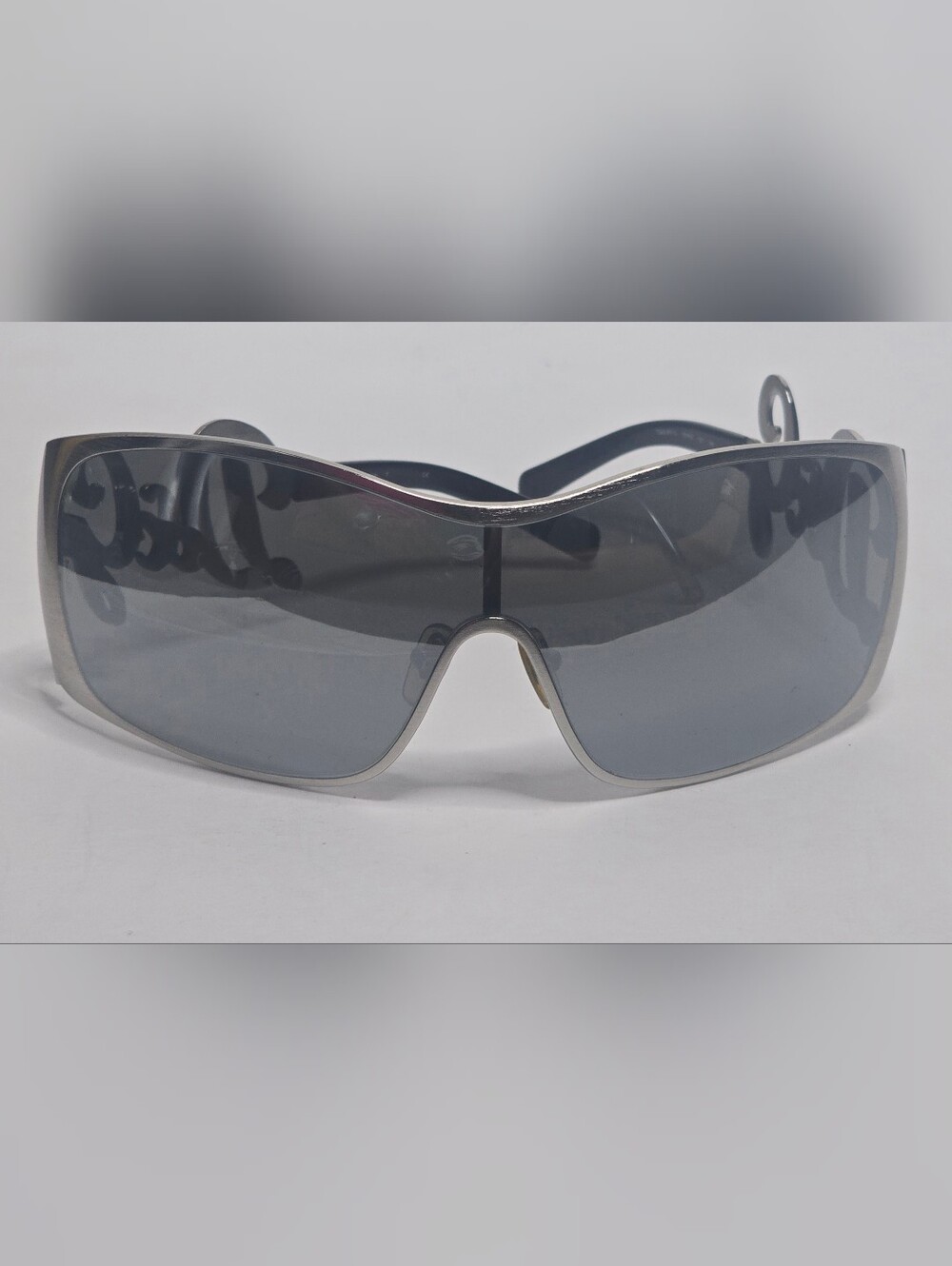 Dolce & Gabbana DG Metal D&G Big Logo Mask Shield Oversized Sunglasses Silver - Picture 2 of 6